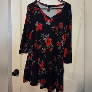 Floral Black and Red Women's Dress